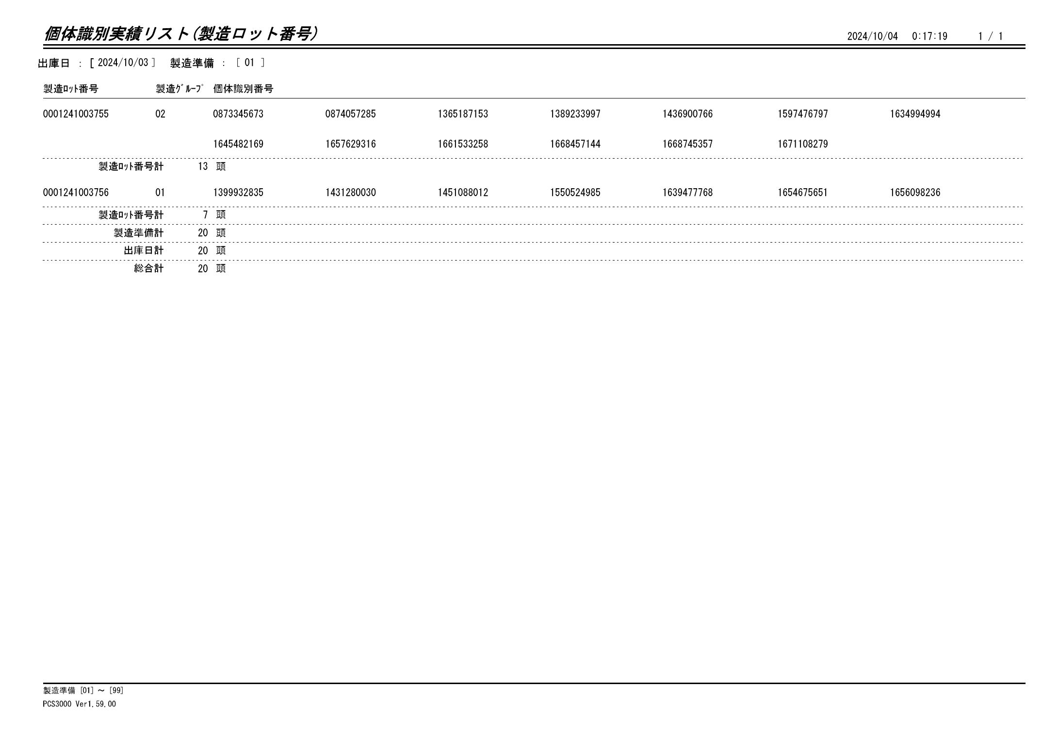 20241004 個体識別実績リスト（製造ロット番号）画像