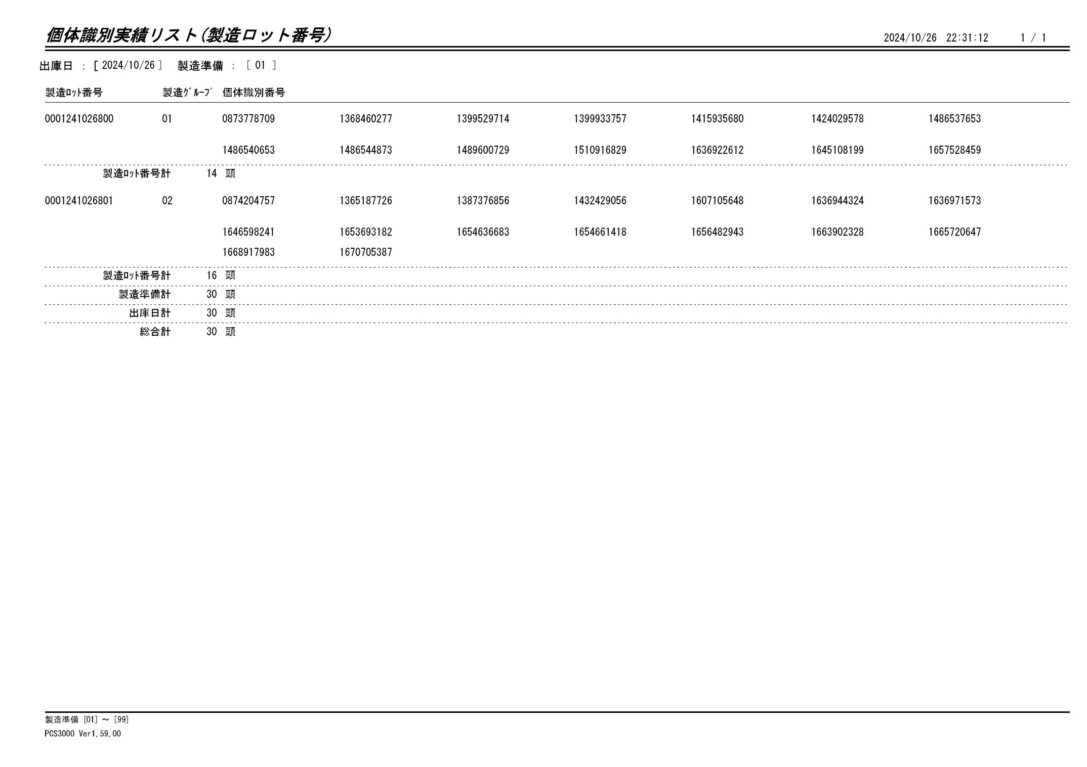 20241027 個体識別実績リスト（製造ロット番号）画像